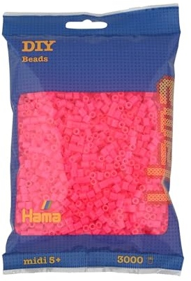 Hama Pärlpåse | Ca 3000 Midi Fuse-Pärlor | Mosaikdekoration Konst & Hantverk för Kreativa Barn Från 5 år | neon fuchsia