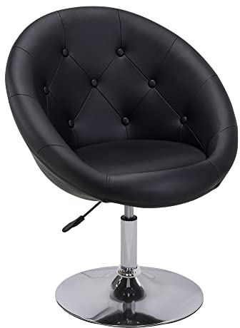 Duhome Loungesessel Höhenverstellbar Kunstleder, Schminktisch Stuhl Drehstuhl Cocktailsessel mit Armlehne für Wohnzimmer Esszimmer Schlafzimmer, Schwarz
