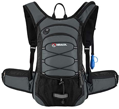Hydration Pack Hiking Water Backpack - Miracol Insulated Water Bag with 2L Bladder Charcoal Grey
