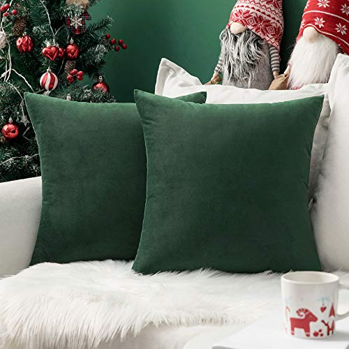 MIULEE 2er Set SAMT Weihnachten Kissenbezug Kissenhülle Dekorative Dekokissen Sofakissen Lendenkissen Wurfkissenbezug mit Verstecktem Reißverschluss Sofa Schlafzimmer 20x20 Inch 50x50 cm Dunkelgrün