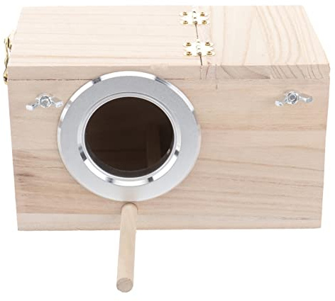 UKCOCO Caja de Nido de Pájaros de Madera, Ventana de Visión Clara de Loro, Casa de Estación de Alimentación de Anidación de Aves (Tamaño Pequeño)