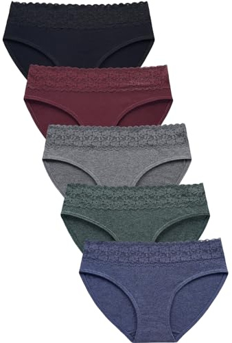 Wealurre Cotton Panties for Women Bikini Underwear Hipster Underpants Lace Briefs Pack(DarkSeries,M)