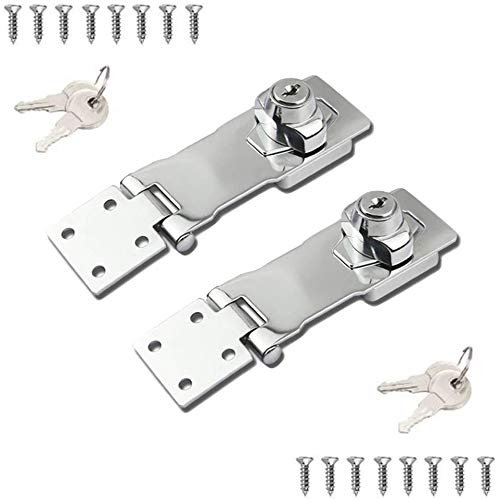 2 Packs 4Inch Keyed Hasp Locks, Twist Knob Keyed Locking Hasp for Small Doors, Cabinets, Chrome Plated Stainless Steel Steel Safety Lock