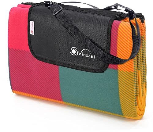 Vinsani Foldable Picnic Blanket 220 x 200 cm - Anti-Slip, Durable Waterproof & Sand Proof Outdoor Rug Mat for Camping, Beach, Hiking, Park & Garden, Easy to Carry, Machine Washable | Multicoloured