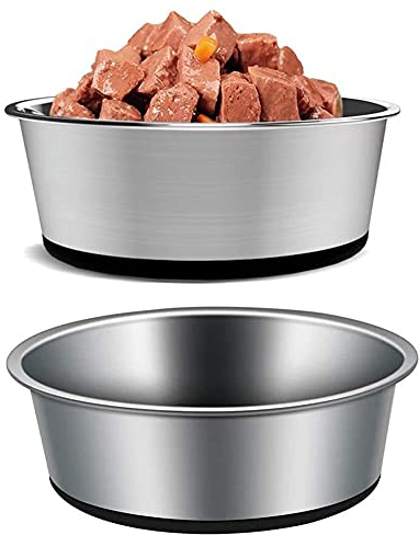 Mery Home Edelstahl-Hundenäpfe mit Silikonboden, rutschfeste Futter- und Wassernäpfe, stapelbare Futterschale für Katzen, kleine, mittlere und große Hunde (2 Pack 14cm/520ml, Schwarz)