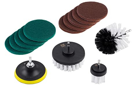 Meister Bürstenaufsatz-Set 14-teilig - Für Bohrmaschine & Akkuschrauber - 3 Bürsenaufsätze, Klett-Teller & 10 Polierscheiben - Für Küche, Bad, Auto & Co. / Reinigungsbürsten/Bohrerbürsten / 8910400