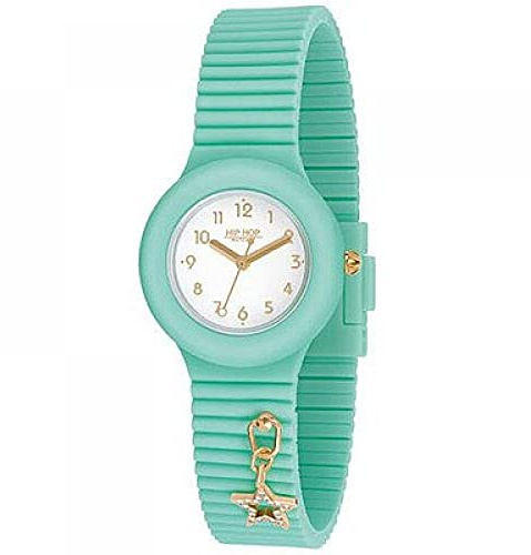 HIP HOP, Collezione Dancing in the Light, Orologio Donna Aqua Green, Cinturino in Silicone Intercambiabile e Regolabile, Ciondolo con Stella, Cassa 32mm, Resistente all'Acqua, Verde Acqua