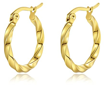 9ct Gold Filled Hoop Creole Earrings for Women,Small Twisted Women Hoop Earrings Yulovee.