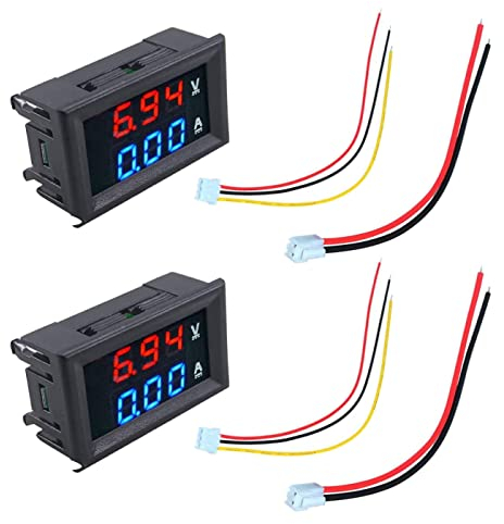 HUAZIZ 2 Pcs Amperímetro Voltímetro LED de 0.28 , Multímetro Digital Rojo y Azul Probador de Corriente de Voltaje de Pantalla,DC 0-100V 10A Detector Voltaje Medidor Corriente Panel Amp Volt Gauge