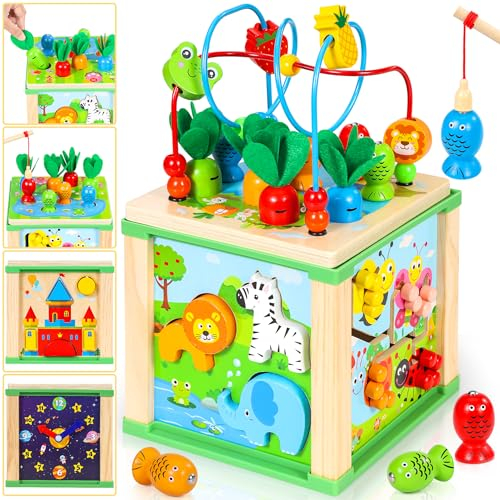 Jojoin MotorikwüRfel Motorikspielzeug ab 1 Jahr - AktivitäTswüRfel Baby Spielzeug ab 1 Jahr - Motorikschleife Kinderspielzeug Montessori Activity Center Holzspielzeug Lernspielzeug füR 1 2 3 Jahr