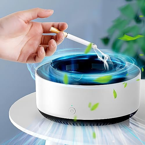 Yinhamnl Smokeless Ashtray, 2 in 1 Air Purifier Multifunctional Smokeless Ashtrays with Filter, Purifier Ashtrays for Cigarettes Car Indoor (White)