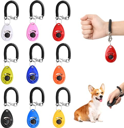 Hunde Clicker, Pet Training Profi Clicker, 9 Stück Hundetraining Klicker mit Handschlaufe, Haustier Training Clicker, Hunde Klicker Set mit Großem Knopf für Hunde Katzen Pferde