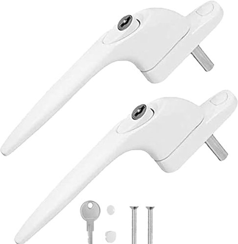 NTEK PVC Window Handles, Lockable Window Handle Inline Locking, Universal Handle UPVC Windows with Key Aluminum, Multi Spindles, for Indoor and Outdoor UPVC Window (2, White)