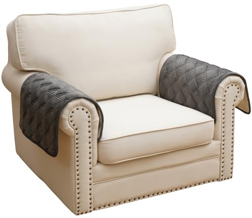 Eismodra Chair Arm Covers,Couch Arm Cover for Sofa Recliner Armchair Cats Dogs,Non Slip Armrest Arm Rest Slipcover Reclining Furniture Protectors (Dark Gray, Set of 2)