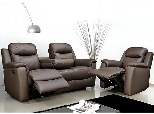 Vente-unique-Ledergarnitur Relax 3+1 - Braun - Evasion