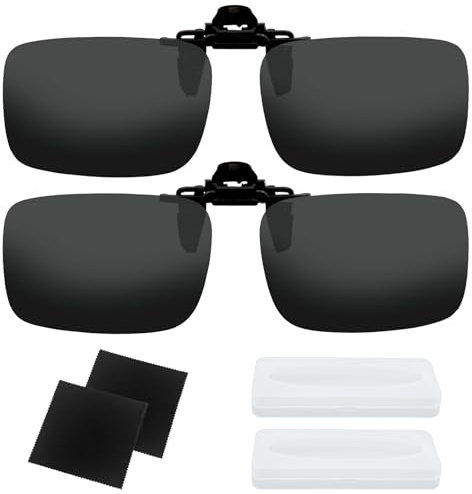 VEGCOO Clip-On Sunglasses Men, 2 Pcs UV400 Polarized Flip-Up, 2 Pcs Glasses Cleaning Cloth, Unisex Adult Flip Up Driving/Outdoors
