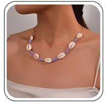 TseenYi Boho cowrie skal choker halsband lila snäckskal liten pärla halsband pärlkedja halsband snäcka tråd halsband sommar strand rep halsband smycken för kvinnor, Zink, Ingen ädelsten