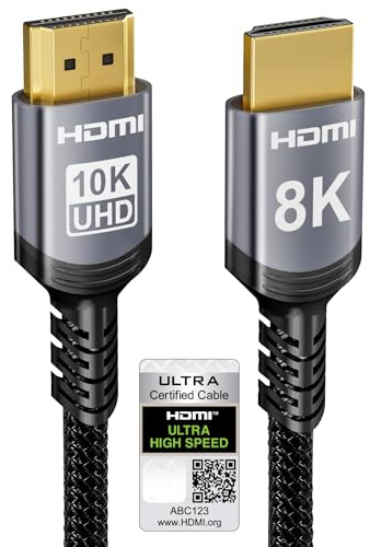 Sniokco 10K 8K 4K HDMI 2.1 Cable 1.8M, Certified 48Gbps Ultra High Speed HDMI® Cable 0.01ms 4K 240Hz 165Hz 120Hz 8K 60Hz eARC Netflix HDCP 2.3 2.2 DTS:X HDR10+ TV Monitor Projector Roku Sky-Q