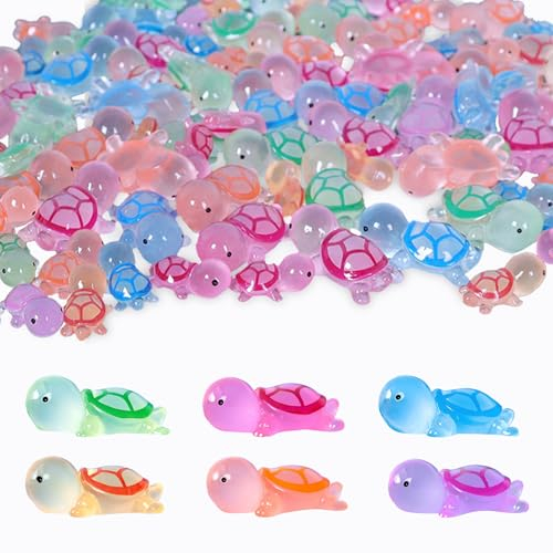 Feliciay 60 Stück Mini Leuchtende Schildkröten Harz,Mini Harz Figuren,im Dunkeln Leuchtende Bunt Miniatur Figurenfür Gartendeko, DIY Micro Landschaft Szenen, Heimdekorationen