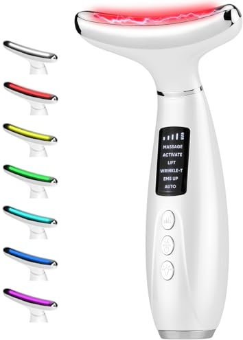 Massaggiatore Viso Elettrico, Massaggiatore Viso Lifting a 6 Modalità Face Massager 7 Colori EMS Microcorrente Massaggio Dispositivo di Bellezza 45 ℃ Della Luce Per Rassodante Facial Collo e Mento