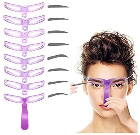 Eyebrow Template, Eyebrow Stencils, 8 Styles Reusable Brow Stencils with Handles and Straps, Reusable, DIY Makeup Tools