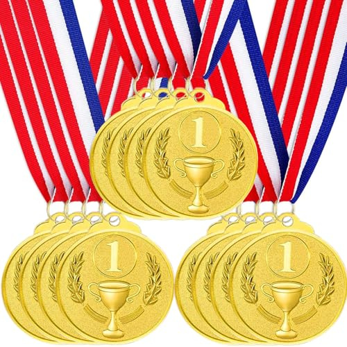 Santme 12 Piezas Ganador Medallas de Metal, Medallas de Oro con Cintas para Niños Fiestas Decoraciones y Premios Deportivos Día del Deporte Escolar 5.0cm