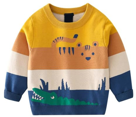 LUVCES Suéter de Punto para Niño Pequeño Lindo Jersey de Cuello Redondo Blusa de Manga Larga con Estampado Animal Sudadera Cálida para Niños