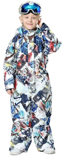 DOOK SNOW Boy and Girl's One-piece ski suit Winter Warm Snowsuits Kids Toddler Waterproof Outdoor Ski Suit (Architectural style, 130)