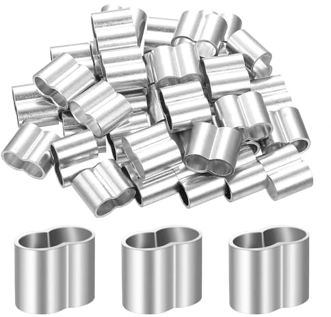 42 Piezas Abrazadera de Cable de Aluminio, Virolas de Aluminio, Mangas de Bucle de Engarzado de Aluminio de Cable de Alambre, Clips de Cuerda de Alambre de Doble Orificio, M10
