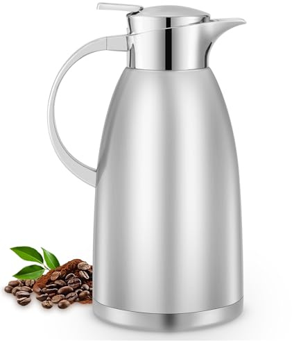 Nymblis 2.3L Thermal Carafe Jugs, Double-Walled Vacuum Insulated Carafe Jug with Handle, Stainless Steel Thermal Coffee Pot with Brush, for Hot & Cold Drinks, Tea, Milk, Coffee (Silver)