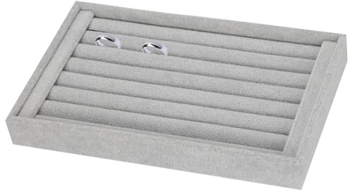 QUARKZMAN Velluto 7 Slot Organizzatore Anelli Vassoio Espositore Gioielli Porta Anelli Velluto Stand Organizzatore Gioielli Per Anelli Orecchini Grigio