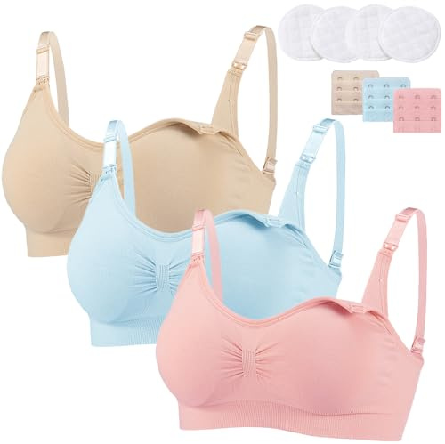 3-pack amnings-BH för kvinnor Trådlös Sömlös Gravid BH Amnings BH:ar Bralette Camisole Toppar Sov BH:ar med avtagbara kuddar