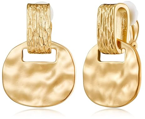 MIYUEFAN Boucles d'oreilles à clip pour femme - Hypoallergéniques - Plaqué or 14 carats - Boucles d'oreilles à clip - Faux créoles pour femme et fille