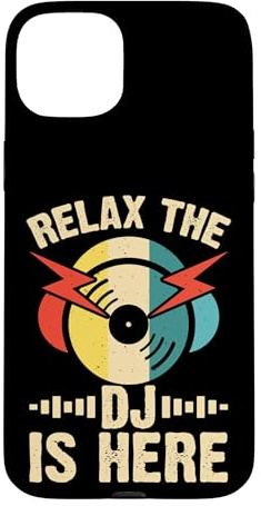Custodia per iPhone 15 Plus Relax The DJ Is Here, DJ retrò in vinile