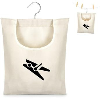 HMCEY Sac Pince a Linge, Sac Rangement Epingle a Linge,Panier Pince Linge | avec Crochet pivotant à 360°,Jusqu'à 200 Pinces à Linge,Peut être suspendu, pour Pinces à Linge, Petits Objets -30 x 25cm