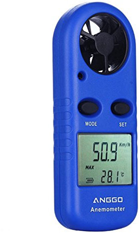 ANGGO Jauge de Vitesse de Vent anémomètre thermomètre Portatif Affichage LCD ave Pile/Facile à Porter