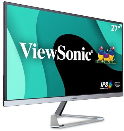 VIEWSONIC VX2776-SMHD - Monitor 27 Full HD IPS (1920 x 1080, 4ms, 250 nits, 178°/178°, VGA/HDMI/DP, Altavoces, sin Marco, Blue Light Filter, Flicker Free), Color Negro/Plata