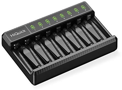 HiQuick 8-Bay Battery Charger for AA AAA Rechargeable Batteries, LED AA AAA Battery Charger with Fast Charging Function, Mix-charging charger Micro USB Port