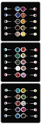 OMAIGAR Belly Button Rings 30 Pieces, Surgical Stainless Steel Belly Rings for Women with Colorful Crystal Diamonds, Body Piercing Navel Ring as Ideal Jewelry Set