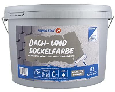 Farbklecks24 Dach und Sockelfarbe 5L ca. RAL 7030 Steingrau Dispersionsfarbe, Dachfarbe