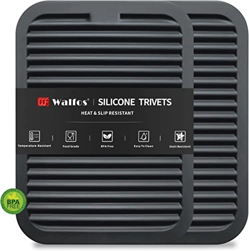 Walfos Silicone Trivets For Hot Pots and Pans - 2 Pack Hot Pads for Kitchen Counter, (30×23cm) Heat Resistant Silicone Table Mat -Multi-Purpose trivets for Hot Dishes Silicone Pot Holders Mat, Black