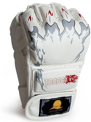 Half-Finger Boxing Gloves MMA UFC Punching Bag Gloves with Adjustable Velcro Wrist Band(Size: M&L）-White