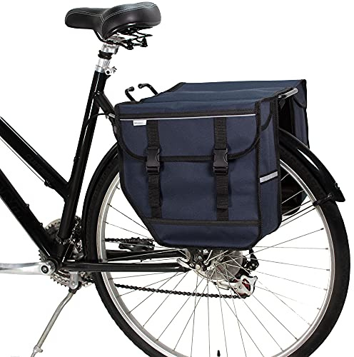 BikyBag Model M – Doppel-Fahrradtasche für Gepäckträger, wasserabweisend, PVC-beschichteter Planenstoff, Reflektoren, Schnellverschluss-Schnallen (Dunkelblau)