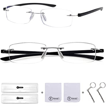 TERAISE 2Pack Lunettes de lecture sans monture pour hommes femmes, lunette pour lecture bloquant la lumière bleue robuste, lunette presbyte homme ultralégères(3.0X)