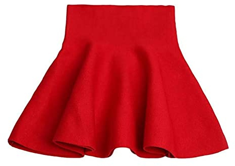 Enfant Fille Jupe Plissée Evasée Tricotée à Taille Haute Casual Scolaire Jupette Classique en Tricot pour Automne Hiver Printemps Rouge 7-8 Ans
