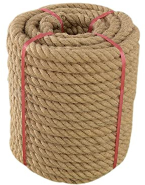 Ganggend Jute Rope (1 in X 100 ft), 25mm Thick Twisted Manila Ropes, Natural Heavy Duty Hemp Rope for Swing Bed, Crafts, Railing, Tug of War, Landscaping, Gardening, Bundling, Hammock, Home Decorating