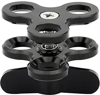 Hopbucan Abrazadera de bola de 3 agujeros para luces de buceo, brazo de bola de mariposa, soporte de montaje para cámara de acción, linterna, trípode, color negro