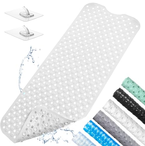 100x40cm Tappetino Doccia Antiscivolo, Tappetino Antiscivolo Vasca da Bagno, Senza BPA e Sensibile alla Pelle, Resistente Alla Muffa e Lavabile in Lavatrice in PVC (Bianco)