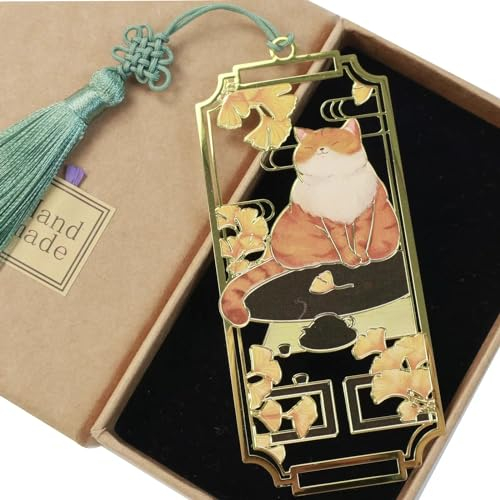 HeyMila Metall Katze Lesezeichen Niedliches Geschenk für Frauen und Lesezeichen-Liebhaber, Lehrer Studenten verschenkbare Seite Marker für das Lesen Buch Club - Orange