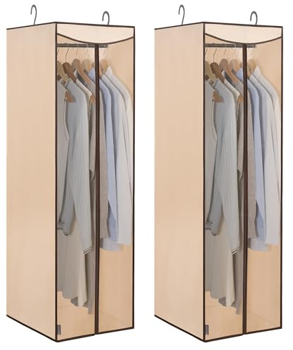 STORAGE MANIAC 2-Pack Hanging Garment Bag Zipper Cover with Sealed Clear Window, Long Garment Cover for Closet Storage Wardrobe Clothes Protector, Large Garment Storage Bag for Dresses,Suits, Beige